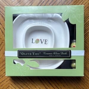 Olive Dish with utensil “Olive You” Ceramic